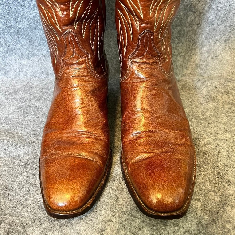 Vtg Lucchese San Antonio Cowboy Boots Mens 10D Shrunken Shoulder Leather Brown - Picture 3 of 16